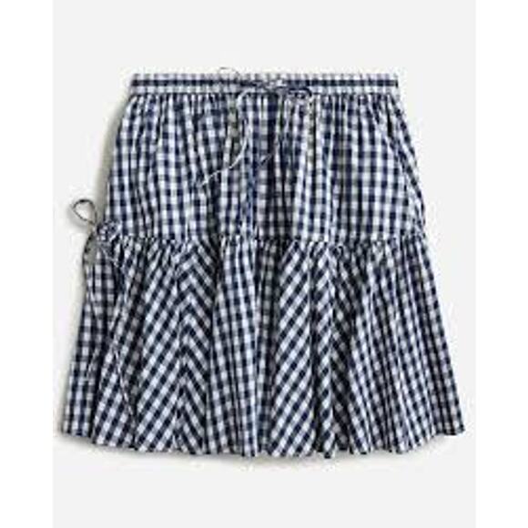 J.Crew Tiered Mini Skirt | Navy Gingham | Lightweight Summer Style XL NWT - Picture 1 of 10